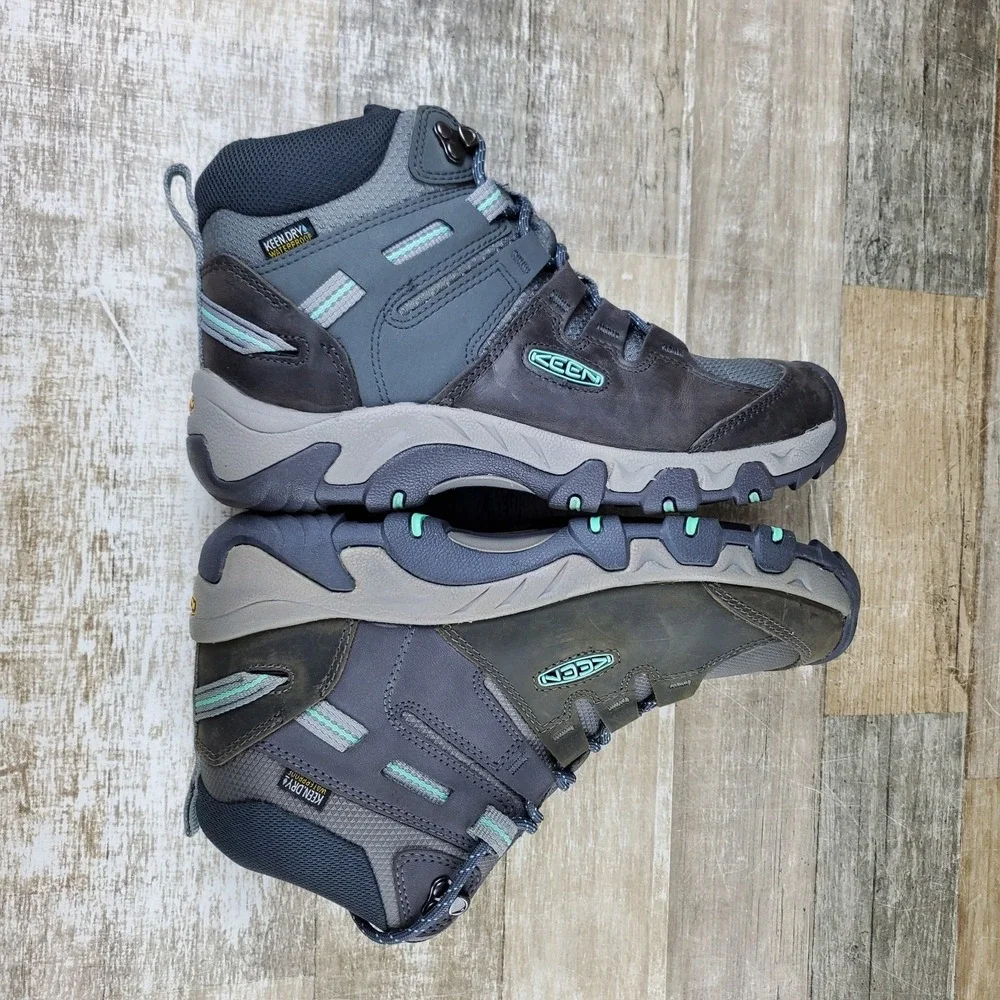 Keen Steens‎ Mid Womens Boots Sz 9 Steel Gray Ocean Wave Waterproof Hiking Boots